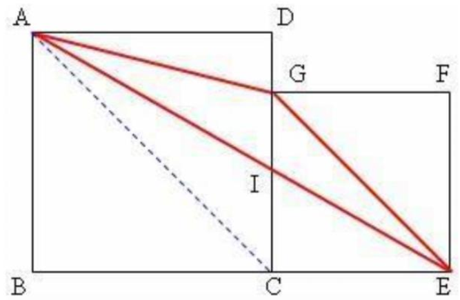 Trong hình vẽ, ABCD và CEFG là hai hình vuông. Biết EF = 12 cm. Hãy tính diện tích tam giác AEG. (ảnh 2)