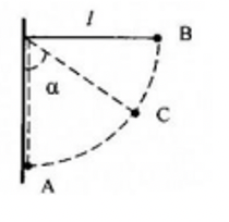 Quả cầu có nhiệt dung riêng C = 460 J/kg.K được treo bởi sợi dây có chiều dài 1 = 46 cm. Quả cầu được nâng lên đến B rồi thả rơi. Sau khi chạm tường, (ảnh 1)