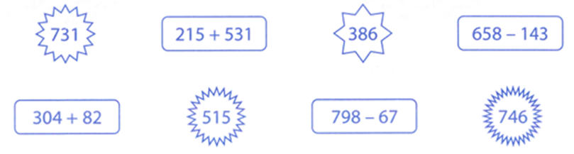 a) Tính nhẩm:  200 + 800 = . . . . .  1 000 – 300 = . . . . .  	  300 + 10 = . . . . .  310 – 10 = . . . . .  	  400 + 80 + 9 = . . . . .  600 + 90 + 5 = . . . . .  b) Nối phép tính với kết quả đúng: (ảnh 1)