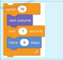 Trong hình sau, khối lệnh next costume có tác dụng gì trong Scratch? (ảnh 1)