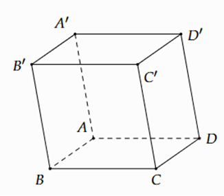 Cho hình hộp ABCD.A'B'C'D' có A(1; 0; 1), B(2; 1; 2), D(1; −1; 1), C'(4; 5; −5). Tìm tọa độ đỉnh C của hình hộp. (ảnh 1)