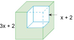 a) Thể tích của khối lập phương ban đầu là \({\left( {3x + 2} \right)^2}{\rm{ }}\left( {{\rm{c}}{{\rm{m}}^3}} \right){\rm{.}}\) (ảnh 1)