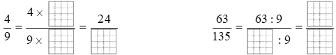 Viết số thích hợp vào chỗ trống.    4/9 = 4 x ..../9 x ....= 24/ (ảnh 1)