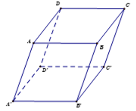 Trong không gian Oxyz, cho hình hộp ABCD.A'.B'.C'D', với \(A(1; - 1;3),B(0;2;4),D(2; - 1;1),A'(0;1;2). (ảnh 1)