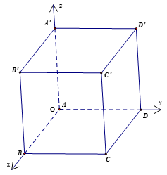 Trong không gian Oxyz, cho hình hộp chữ nhật ABCD.A'B'C'D'. Cho biết A(0; 0; 0), B(1; 0; 0). D(0; 5; 0), A'(0; 0; 3). Tính góc giữa: (ảnh 1)