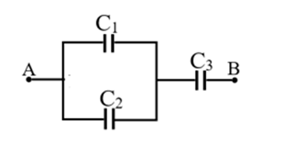 Cho mạch như hình vẽ dưới đây, biết C1 = 4 μF; U1gh = 500 V; C2 = 2 μF; U2gh = 500 V; C3 = 3 μF; U3gh = 300 V. (ảnh 1)