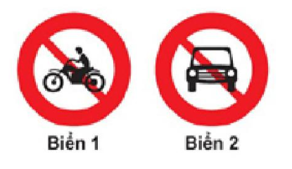 Biển nào dưới đây xe gắn máy được phép đi vào?  A. Biển 1. B. Biển 2. C. Cả hai biển.  (ảnh 1)