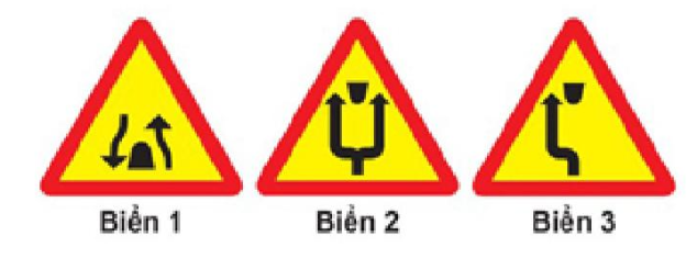 Biển nào báo hiệu “Chú ý chướng ngại vật”?  A. Biển 1. B. Biển 2 và 3.  (ảnh 1)