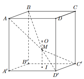 Cho hình lập phương ABCD.A'B'C'D' có tâm O. Gọi I là tâm của hình vuông A'B'C'D' và M là điểm thuộc đoạn thẳng OI sao cho \(OM = \frac{1}{2}MI\) (tham khảo hình vẽ). Khẳng định nào sau đây đú (ảnh 1)