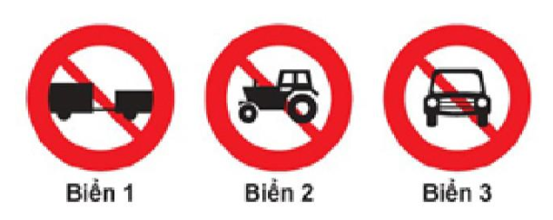 Biển nào không có hiệu lực đối với ô tô tải không kéo moóc?  A. Biển 1 và 2. B. Biển  (ảnh 1)