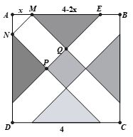 Cho hình vuông ABCD có cạnh bằng 4, chính giữa có một hình vuông đồng tâm với ABCD (ảnh 2)