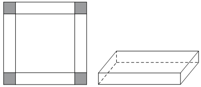 (Trả lời ngắn) Một tấm bìa hình vuông có diện tích 900 cm^2. Người ta cắt ở bốn góc của tấm bìa đó bốn hình vuông bằng nhau (ảnh 1)