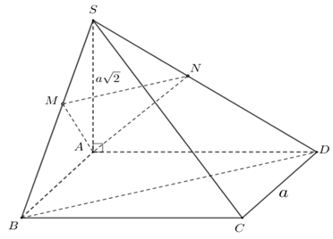 Cho hình chóp S.ABCD có đáy ABCD là hình vuông cạnh a, cạnh bên SA vuông góc với mặt phẳng đáy SA = a√2 (ảnh 1)