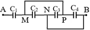 Cho bộ tụ điện sau (hình vẽ), biết C1 = C2 = C3= C4 = 6μF.  a. Nhìn mạch ta thấy C2//C3//C4//C1 (ảnh 1)