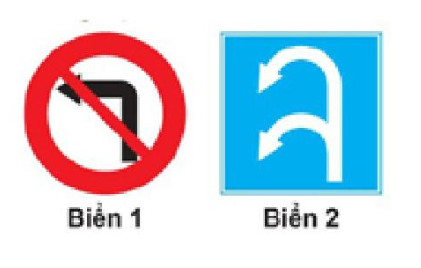 Biển nào cho phép xe rẽ trái?  A. Biển 1. B. Biển 2. C. Không biển nào (ảnh 1)