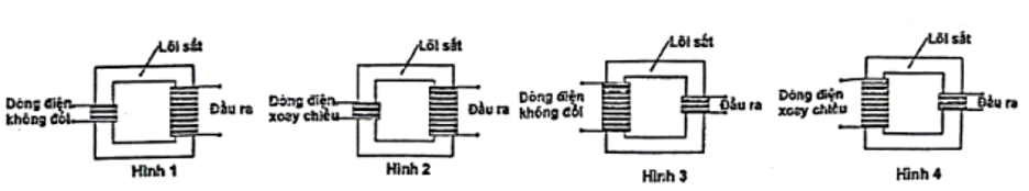 Sơ đồ máy biến áp ở hình vẽ nào dưới đây cho biết điện áp đầu ra lớn hơn điện áp đầu vào? (ảnh 1)
