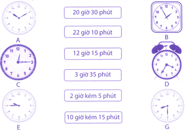 Nối mỗi đồng hồ sau với thời gian thích hợp: (ảnh 1)