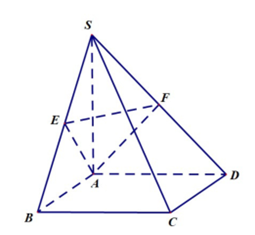 Cho hình chóp S.ABCD có ABCD là hình vuông cạnh a, SA vuông góc ABCD và SA = a. Gọi E và F lần lượt là trung điểm của SB, SD (ảnh 1)