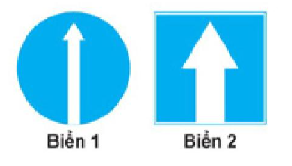 Biển nào báo hiệu “Hướng đi thẳng phải theo”?  A. Biển 1. B. Biển 2.  (ảnh 1)