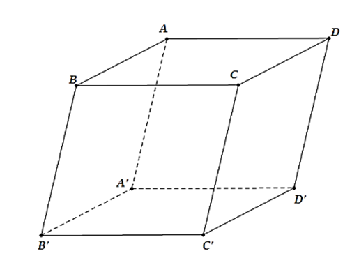 Cho hình hộp ABCD.A'B'C'D'. Biết A(1; −1; 1), B(1; 0; 1), C(2; 1; 2), D'(4; 5; −5). Một vectơ \(\overrightarrow v = \left( {a;b;1} \right)\) khác \(\overrightarrow 0 \) vuông góc với cả hai v (ảnh 1)