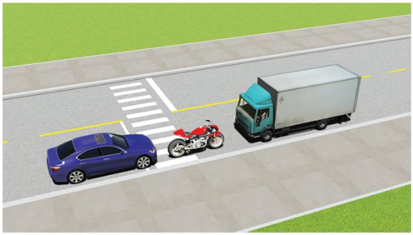 Xe nào đỗ vi phạm quy tắc giao thông?  A. Chỉ mô tô. B. Chỉ xe tải. C. Cả ba xe.  (ảnh 1)