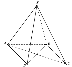 Cho hình chóp tứ giác đều \[S.ABCD\] có độ dài tất cả các cạnh bằng \(2\). Tính \(\overrightarrow {AS}  \cdot \overrightarrow {BC} \). (ảnh 1)
