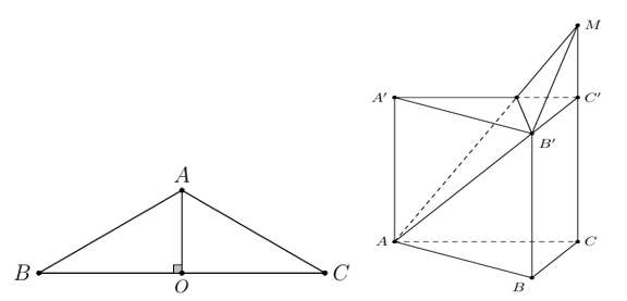 (Trả lời ngắn) Cho hình lăng trụ đứng ABC.A'B'C' có đáy là tam giác cân đỉnh A. Biết BC = a√3 và góc ABC = 30 độ (ảnh 1)