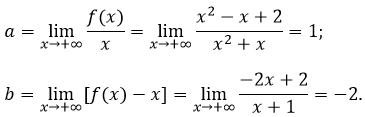 (Trả lời ngắn) Tìm tiệm cận xiên của đồ thị hàm số y=f(x)=(x^2-x+2)/(x+1). (ảnh 1)