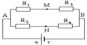 Cho mạch điện như hình vẽ. Trong đó ξ = 48 V, r = 2 Ω, R1= 2 Ω, R2 = 8 Ω, R3 = 6 Ω, R4 = 16 Ω. Điện trở của các dây nối không đáng kể (ảnh 1)