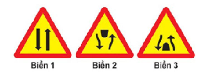 Biển nào báo hiệu “Hết đường đôi”?  A. Biển 1. B. Biển 2. C. Biển 3. (ảnh 1)