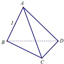 Cho tứ diện ABCD, gọi I là trung điểm của đoạn thẳng AB.    Vectơ \(\overrightarrow {AI} \) cùng hướng với vectơ nào sau đây? (ảnh 1)