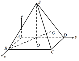 Cho hình chóp tứ giác đều S.ABCD có AB =a, SA = a√2. Gọi G là trọng tâm tam giác SCD. Góc giữa đường thẳng BG với đường thẳng SA bằng: (ảnh 1)
