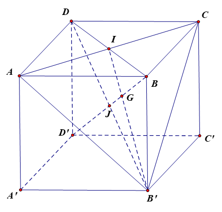 Cho hình lập phương ABCD.A'B'C'D' có cạnh bằng a. Gọi I là tâm hình vuông ABCD. gọi G là trọng tâm của tam giác AB'C.
(a) \(\overrightarrow {AB} + \overrightarrow {AD} + \overrightarrow {AA'} (ảnh 1)