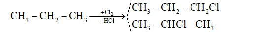 Cho các chất sau: (X) 1-chloropropane và (Y) 2-chloropropane. Sản phẩm của phản ứng monochloro hoá propane là   (ảnh 1)