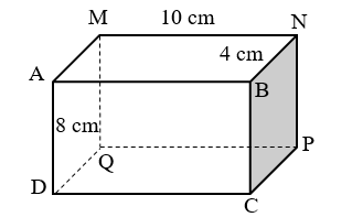 b) Tính diện tích mặt đáy ABNM, CDQP  và diện tích mặt bên MNPQ. (ảnh 1)