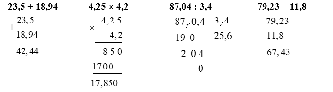 Đặt tính rồi tính:  23,5 + 18,94 (ảnh 1)