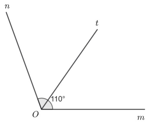 Cho \(\widehat {mOn} = 110^\circ \), tia \(Ot\) là tia phân giác của \(\widehat {mOn}\). Khi đó, số đo \(\widehat {mOt}\) là 	A. \[55^\circ \].	B. \[110^\circ \].	C. \[60^\circ \].	D. Một giá trị  (ảnh 1)