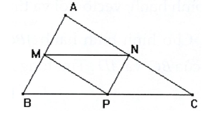 Cho tam giác ABC. Các điểm M, N, P lần lượt là trung điểm của AB, AC, BC. (ảnh 1)