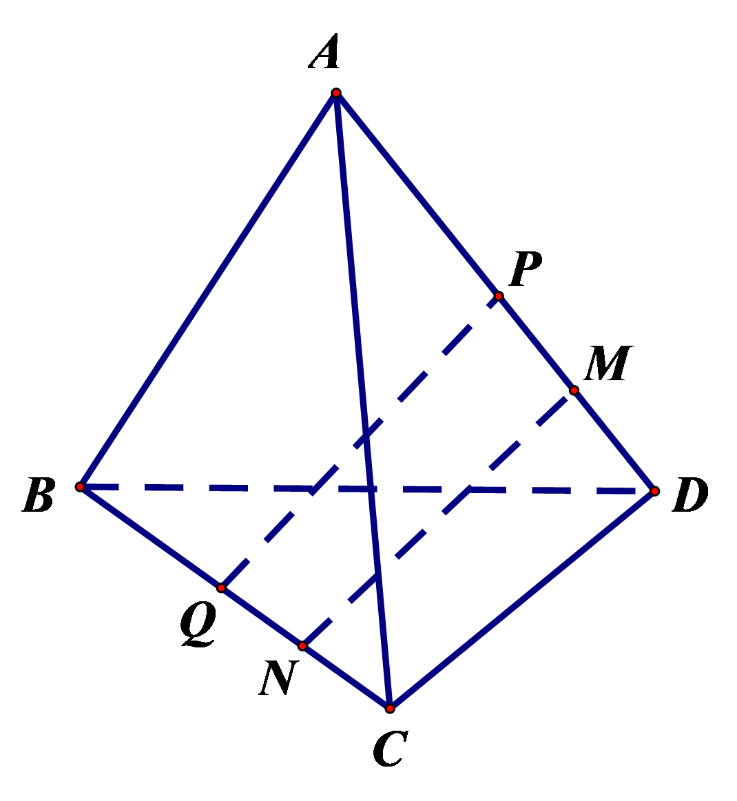 Cho tứ diện \[ABCD\]. Trên các cạnh \[AD\] và \[BC\] lần lượt lấy \[M,N\]sao cho \(AM (ảnh 1)