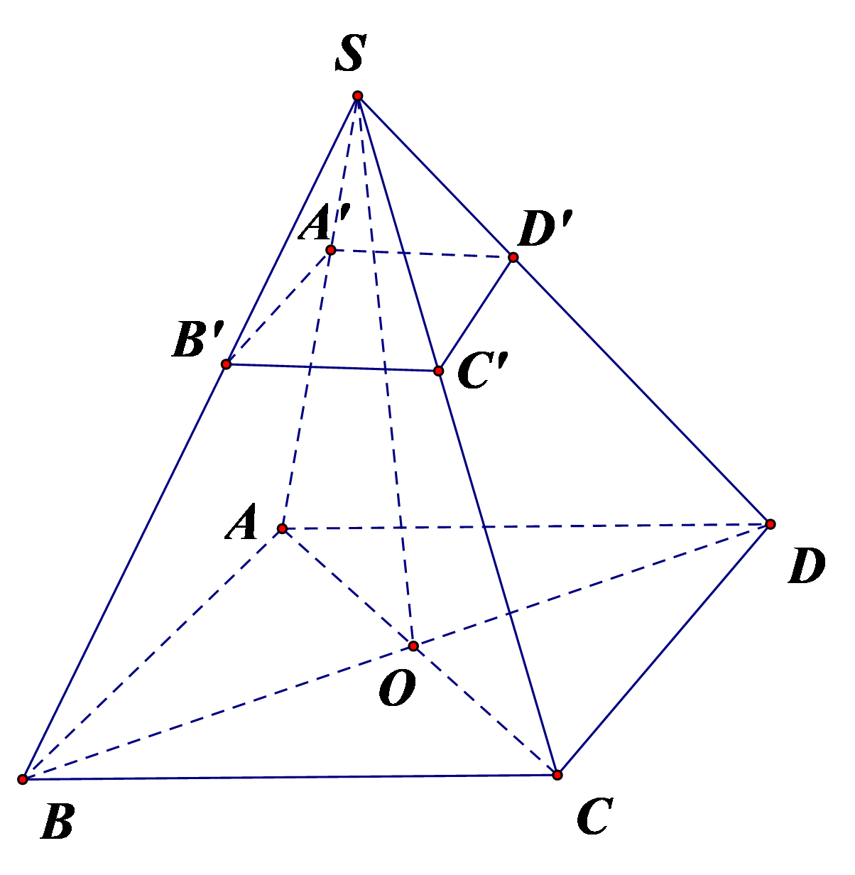 Cho hình chóp \[S.ABCD\] có đáy \[ABCD\] là hình bình hành. Một mặt phẳng \[\left( \alpha  \right)\] cắt các cạnh \[SA,\,\,SB,\,\,SC,\,SD\] lần lượt tại \[A',B',C',D' (ảnh 1)