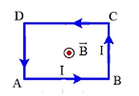 Một khung dây dẫn hình chữ nhật ABCD như hình vẽ, có dòng điện cường độ I chạy qua, được đặt trong một từ trường đều có phương vuông góc với mặt phẳng khung dây và có cảm ứng từ là B. (ảnh 1)