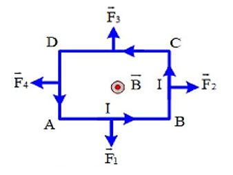 Một khung dây dẫn hình chữ nhật ABCD như hình vẽ, có dòng điện cường độ I chạy qua, được đặt trong một từ trường đều có phương vuông góc với mặt phẳng khung dây và có cảm ứng từ là B. (ảnh 2)