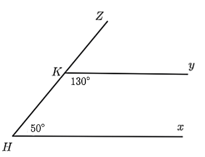 Cho hình vẽ sau:   	a) \(\widehat {zKy}\) và \(\widehat {yKH}\) là hai góc ở vị trí kề bù. 	b) \(\widehat {zKy}\) và \(\widehat {KHx}\) là hai góc ở vị trí so le trong. 	c) \(\widehat {zKy} = 50^\circ \). 	d) \(Ky\parallel Hz\). (ảnh 1)