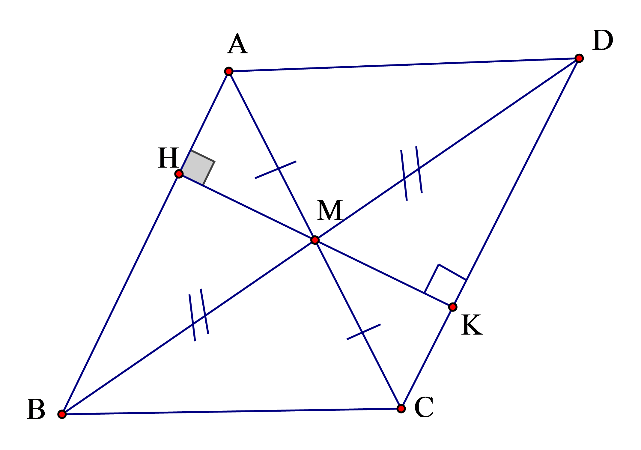 Chứng minh \[\Delta AMB = \Delta CMD\]. (ảnh 1)