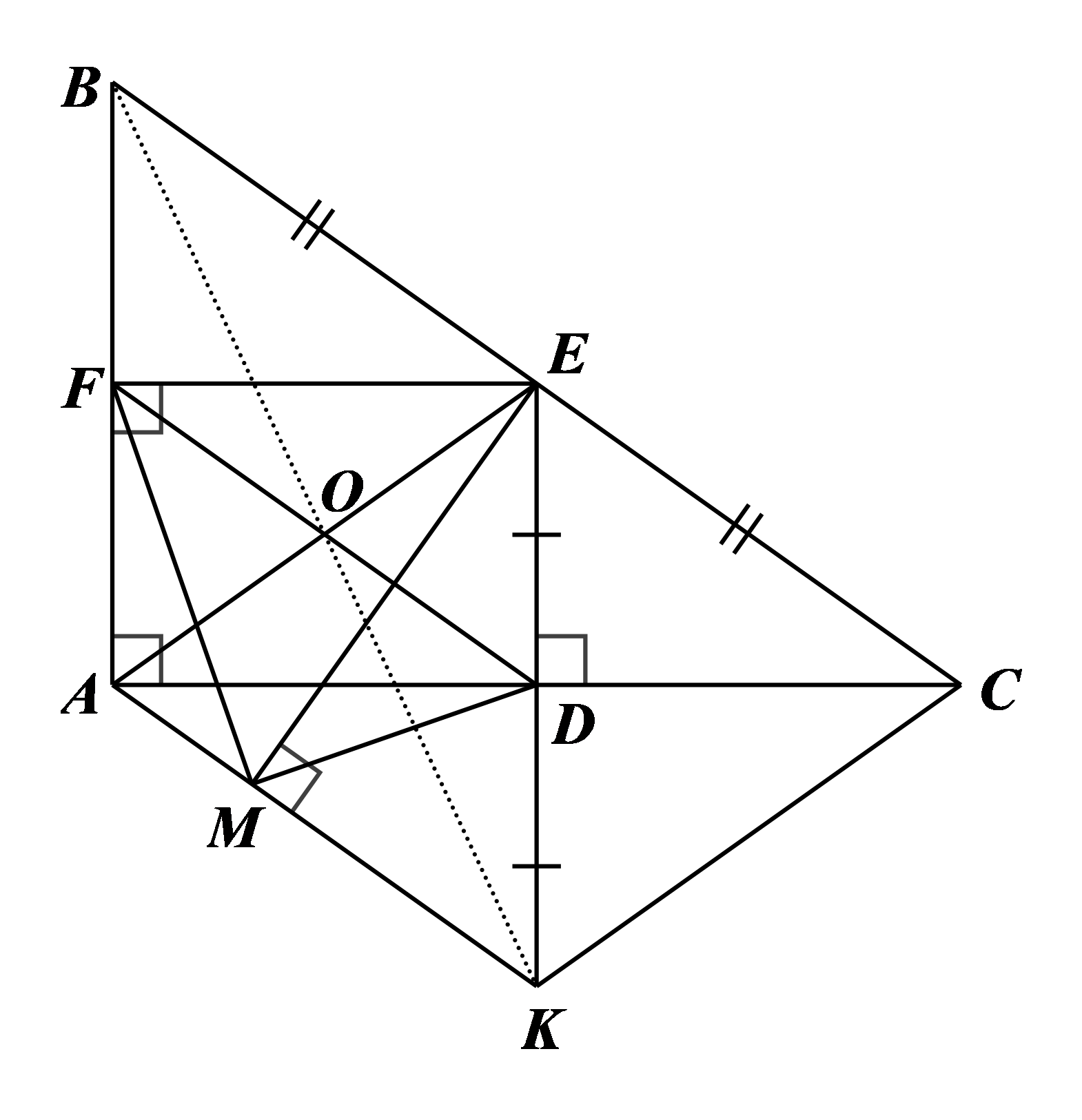 Cho \(\Delta ABC\) vuông tại \(A\,\,\left( {AB < AC} \right)\), \(E\) là trung điểm của \(BC\). Kẻ \(EF (ảnh 1)