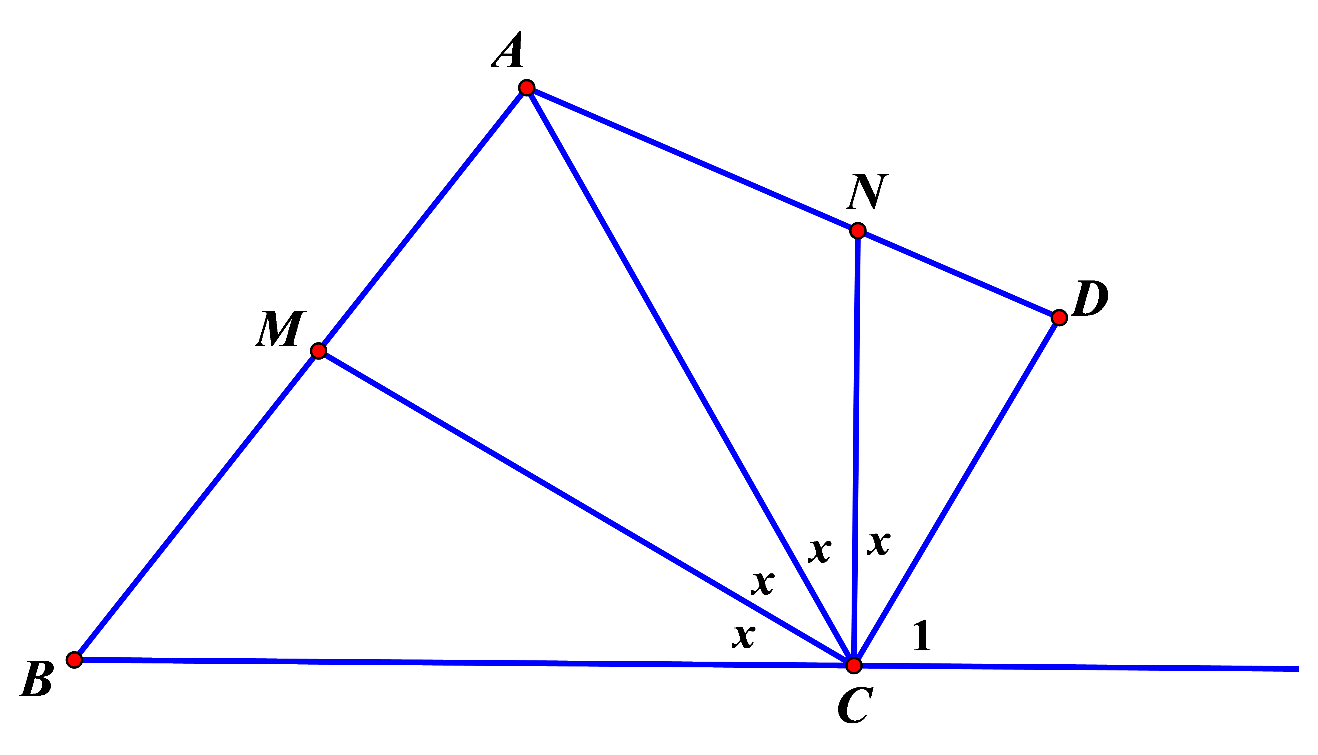 Cho hình vẽ, biết \[\widehat B + \widehat D = 135^\circ \,,\,\,\widehat {BAD} = \frac{{7x}}{2}\].   Tính số đo góc \[\widehat {{C_1}}\] (đơn vị: độ). (ảnh 1)
