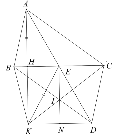 chứng minh: \(\Delta AHC = \Delta KCH\). (ảnh 1)