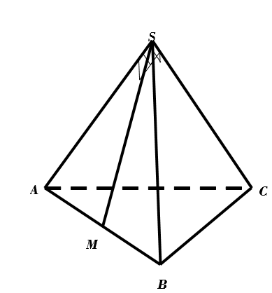 Cho hình chóp \(S.ABC\) có \(SA,{\rm{ }}SB,{\rm{ }}SC\) đôi một vuông góc nhau và \(SA = SB = SC = a\). Gọi \(M\) là trung điểm của \(AB\). Góc giữa hai vectơ \(\overrightarrow {SM} \) và \(\overrightarrow {BC} \) bằng .............. (ảnh 1)