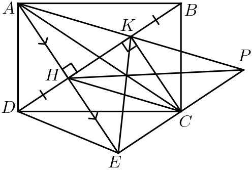 Cho hình chữ nhật \(ABCD\), kẻ \(AH,CK\) vuông góc với \(BD\) \(\left( {H,\,\,K \in BD} \right)\).       a) Chứng minh \(DH = BK\). (ảnh 1)