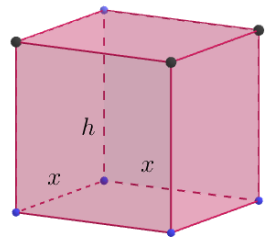Thể tích của thùng là \(V = {x^2}.h\left( {{\rm{d}}{{\rm{m}}^3}} \right)\). (ảnh 1)